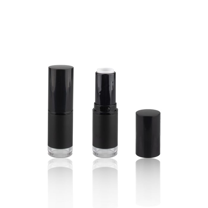 Glossy Lid Matte Bottom Simple Design Lipstick Tube Packaging Black Lipstick Case Round Shaped Lipstick Tube - LS242