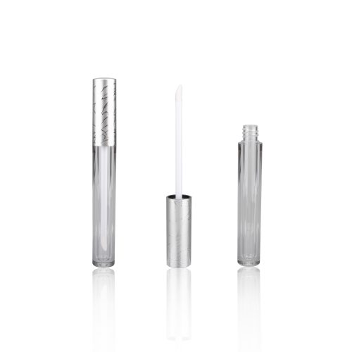 Luxury Sliver Embossed Cosmetic Packaging Round Lip Gloss Containers Tube Clear Lipgloss Tube Packaging - LG118