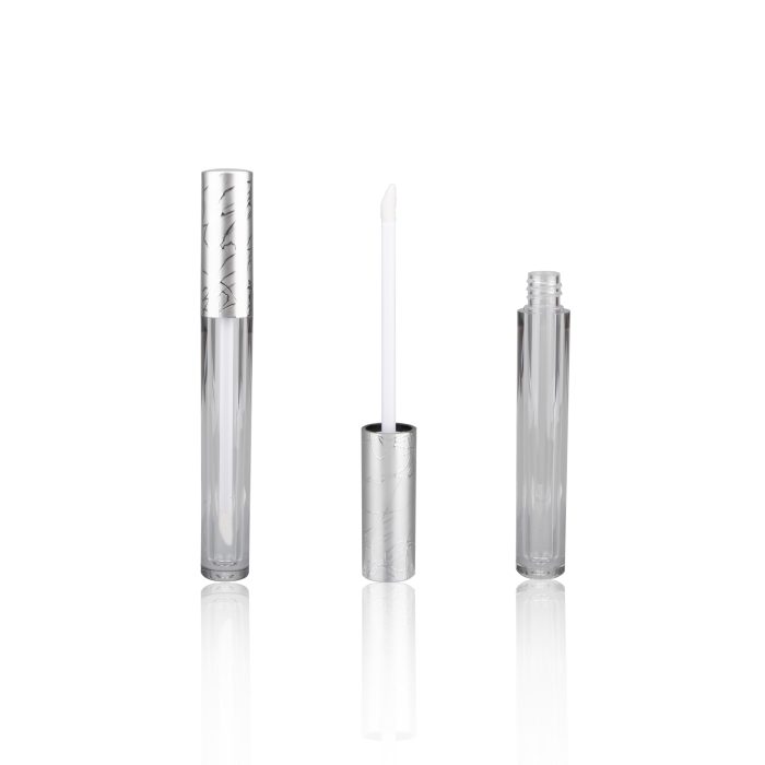 Luxury Sliver Embossed Cosmetic Packaging Round Lip Gloss Containers Tube Clear Lipgloss Tube Packaging - LG118