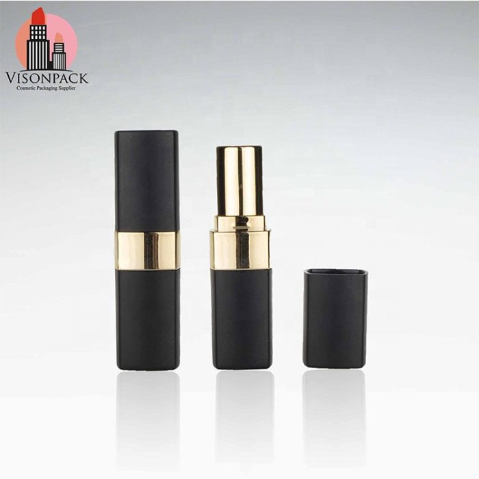 High End Plastic Square Matte Black Gold Lipstick Tube Logo Printing Lipstick Packaging Cosmetic Tubes - LS002 - Image 2