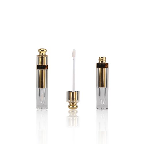 Eco Friendly Lipstick Shaped Clear Lip Gloss Tubes Lip Gloss Boxes Packaging Gold Cosmetic Tube Packaging - LG212
