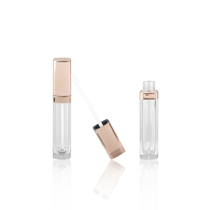 Hot Sale Clear Square Gold  Lip Gloss Containers Tube Liptint Bottle with Wands Lipgloss Tube with Brush Applicator - LG163 - Image 2