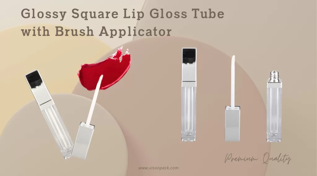 Glossy Square Lip Gloss Tube with Brush Applicator