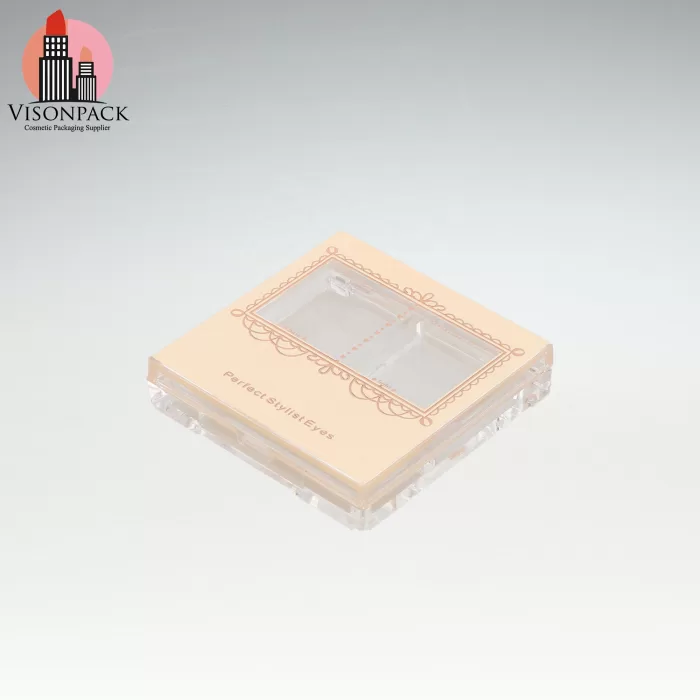 New Plastic Empty Square 2 Pan Eyeshadow Palette Cheap Eye Shadow Case Transparent Makeup Brush Set - ES010 - Image 2