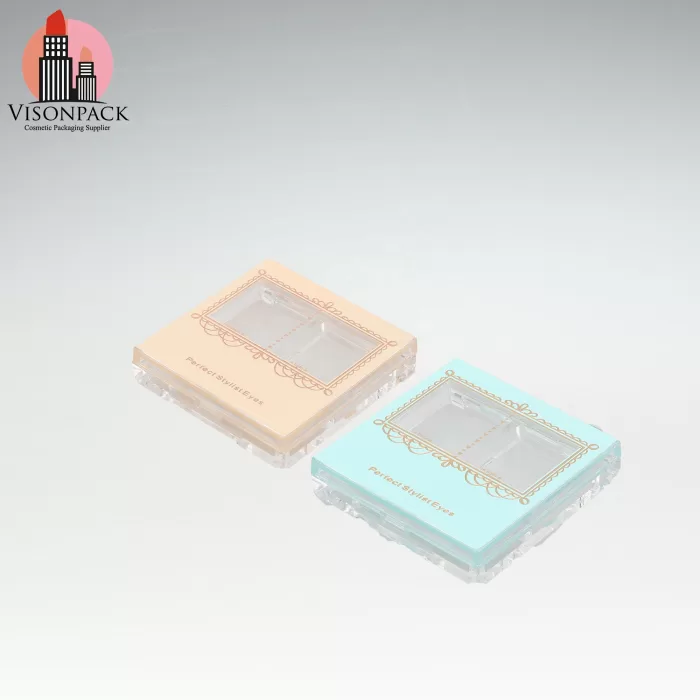 New Plastic Empty Square 2 Pan Eyeshadow Palette Cheap Eye Shadow Case Transparent Makeup Brush Set - ES010 - Image 4