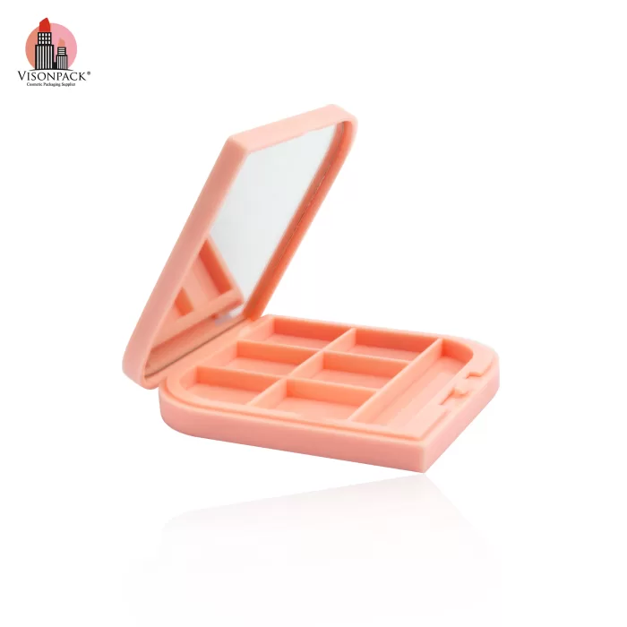 New Customized Pink Empty 6 Colors Eye Shadow Palette Case With Mirror Private Label OEM - ES066 - Image 2