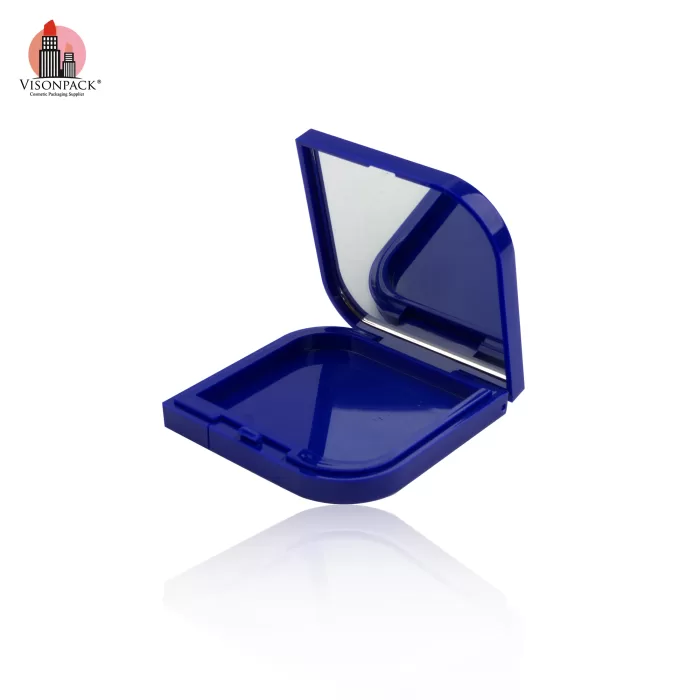 Wholesale Factory Empty Face Highlighter Blusher Case Blue Square With Mirror Custom Packaging - ES067