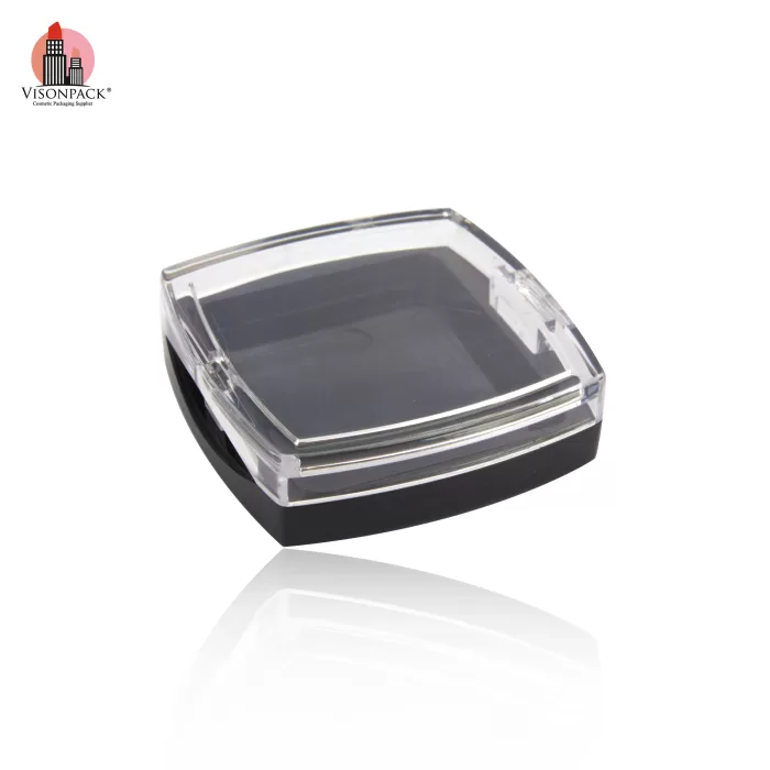 Mini Square Single Eyeshadow Case Empty Plastic Clear Cover 2 Colors Black With Mirror OEM - ES083 - Image 3