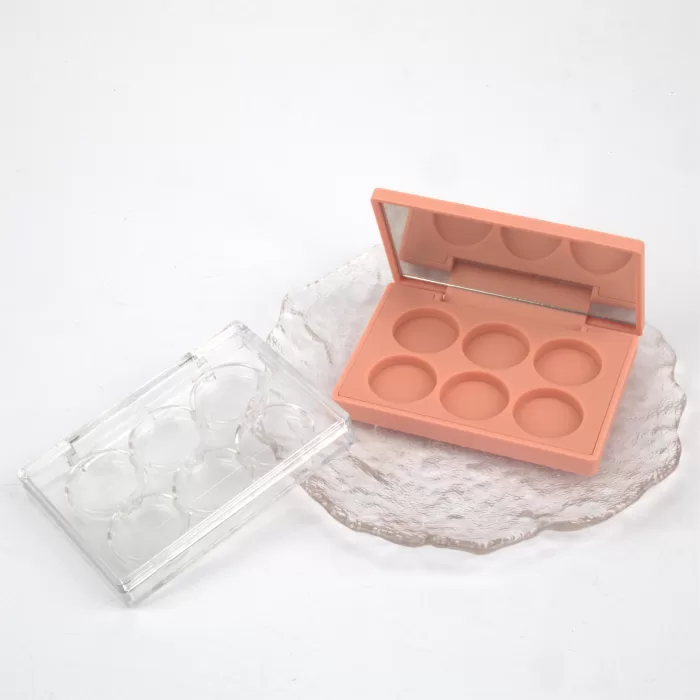 Makeup Package Square Eye Shadow Pigment Palette 6 Colors Round Inner Pan Pink Transparent Rectangle With Mirror - ES105