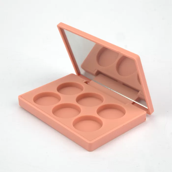 Makeup Package Square Eye Shadow Pigment Palette 6 Colors Round Inner Pan Pink Transparent Rectangle With Mirror - ES105 - Image 4