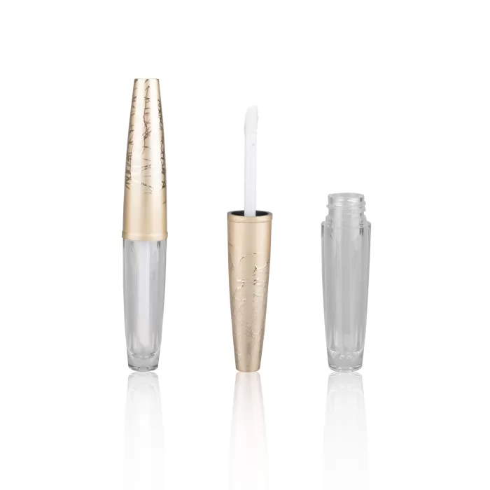 Golden Luxury Lip Gloss Tubes AS Cosmetic Container Round Plastic Case with Cotton Tip Applicator - LG090