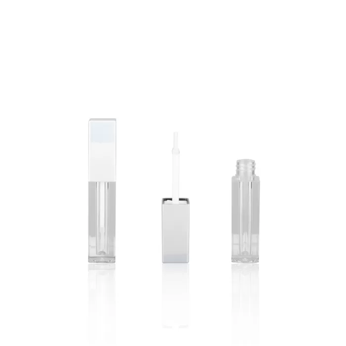 High Grade Clear Plastic Tube 3ml Liquid Lipstick Mirror Silver Metal Lid Wand - LG165