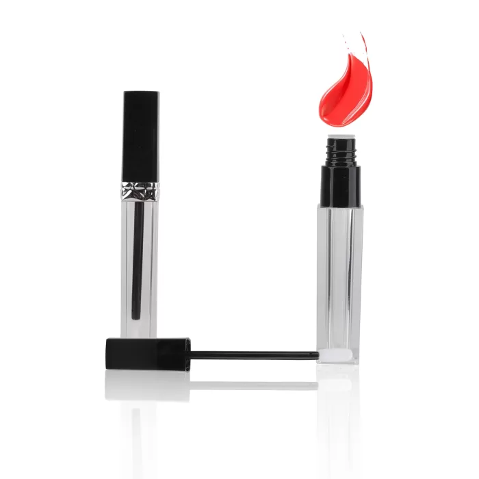 Black Silver Lid Square Lip Gloss Containers 5-8ml With Brush Printed Clear Bottles - LG216 - Image 3