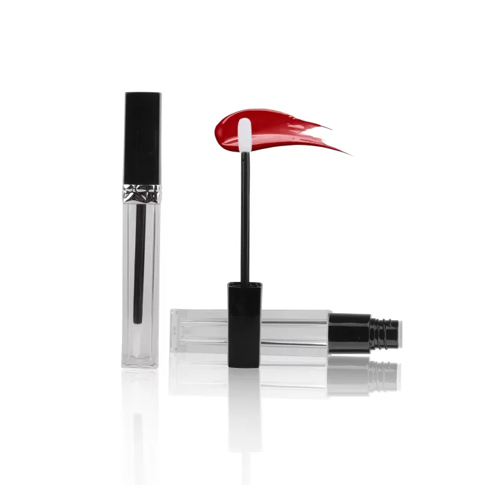 Black Silver Lid Square Lip Gloss Containers 5-8ml With Brush Printed Clear Bottles - LG216 - Image 4