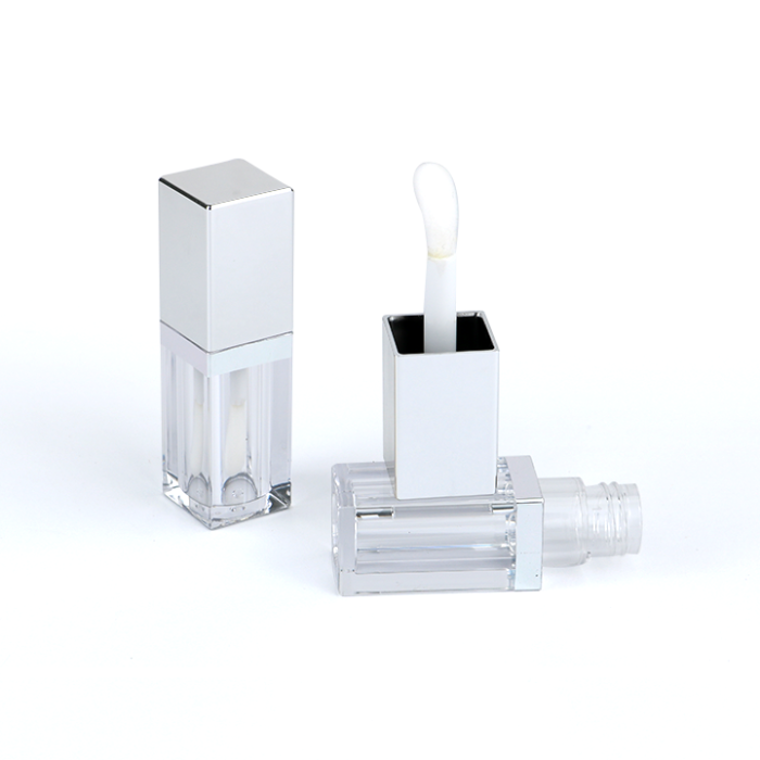 OEM Custom Lipgloss Oil Container Silver Empty Square Tube 8ml Big Brush Wand - LG531