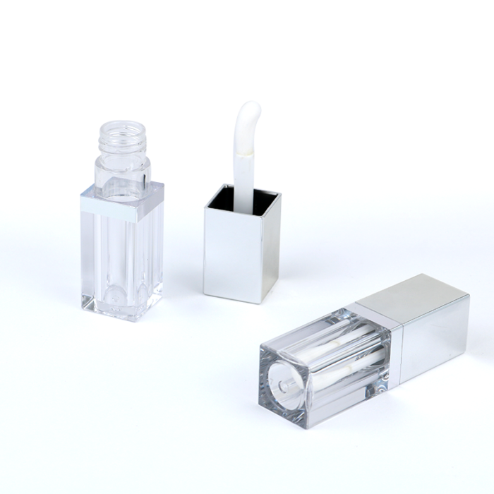 OEM Custom Lipgloss Oil Container Silver Empty Square Tube 8ml Big Brush Wand - LG531 - Image 2