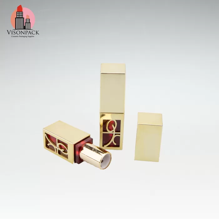 Custom Gold Square Aluminum Lipstick Tube 12.1mm Elegant Packaging Chapstick Container- LS115