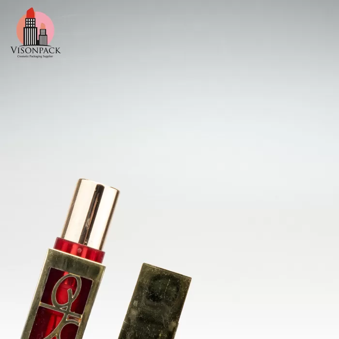 Custom Gold Square Aluminum Lipstick Tube 12.1mm Elegant Packaging Chapstick Container- LS115 - Image 2
