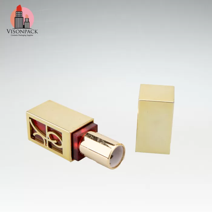Custom Gold Square Aluminum Lipstick Tube 12.1mm Elegant Packaging Chapstick Container- LS115 - Image 4