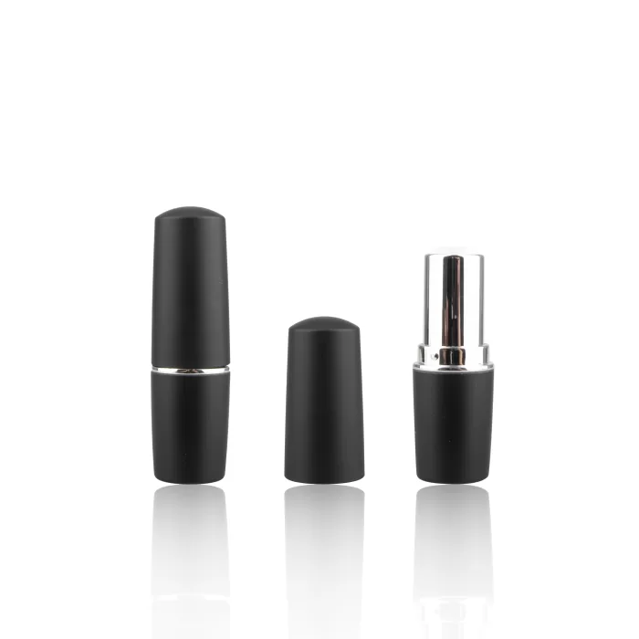 High End Empty Matte Black Lipstick Lip Balm Container Silver Ring Round Shape Cylinder - LS187