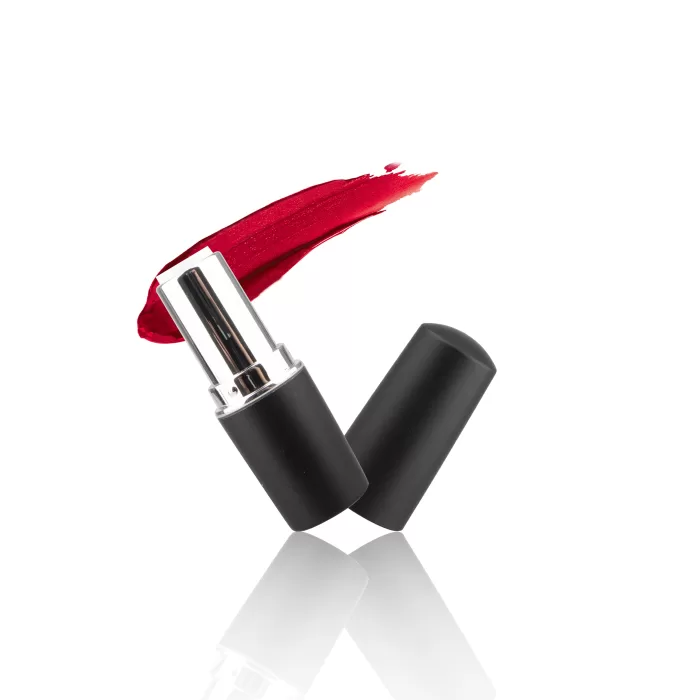 High End Empty Matte Black Lipstick Lip Balm Container Silver Ring Round Shape Cylinder - LS187 - Image 2