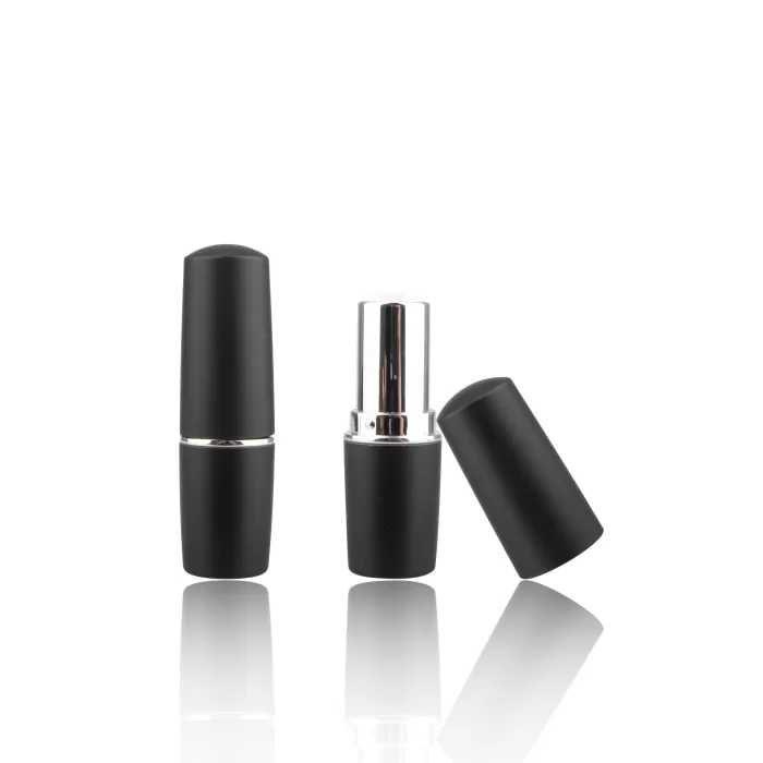 High End Empty Matte Black Lipstick Lip Balm Container Silver Ring Round Shape Cylinder - LS187 - Image 4