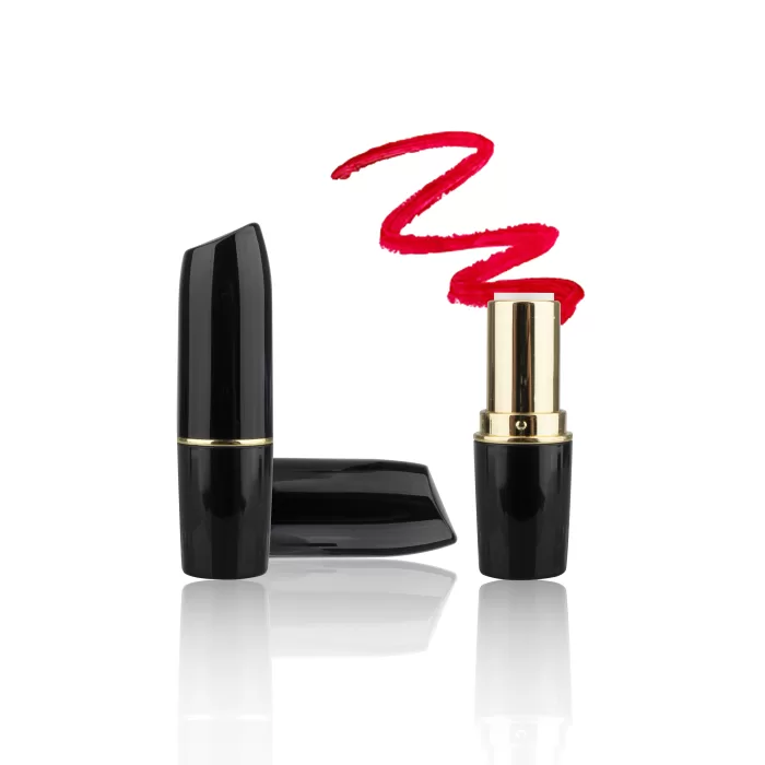 Custom Glossy Black Luxury Lipstick Packaging Case Empty Round Tube Metallic Silver Gold Middle Ring - LS193 - Image 3
