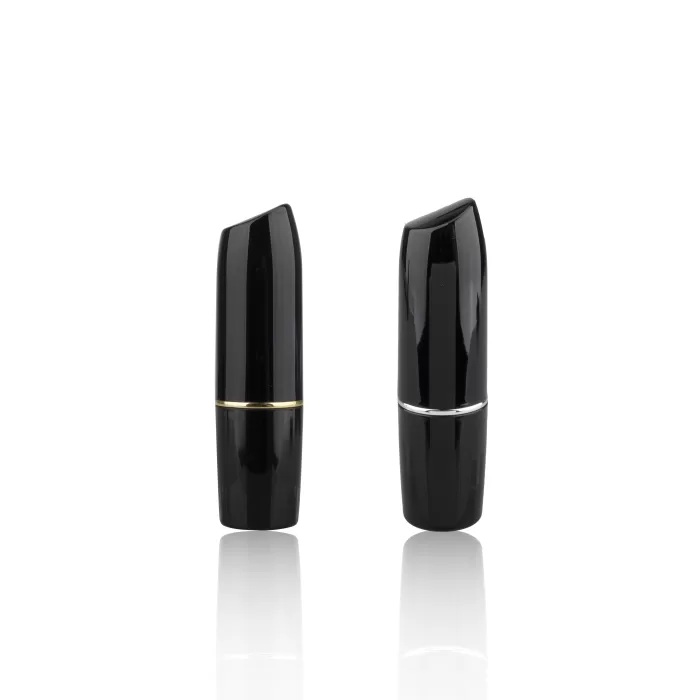 Custom Glossy Black Luxury Lipstick Packaging Case Empty Round Tube Metallic Silver Gold Middle Ring - LS193 - Image 5