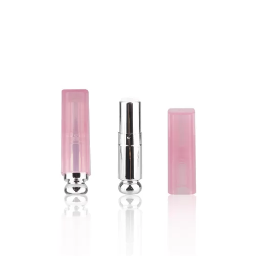 Transparent Pink Lipstick Container Plastic Empty Square Lip Balm Tube Clear Pink Silver Case  - LS230