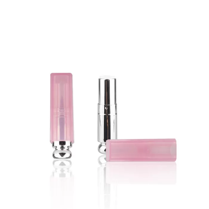 Transparent Pink Lipstick Container Plastic Empty Square Lip Balm Tube Clear Pink Silver Case  - LS230 - Image 5