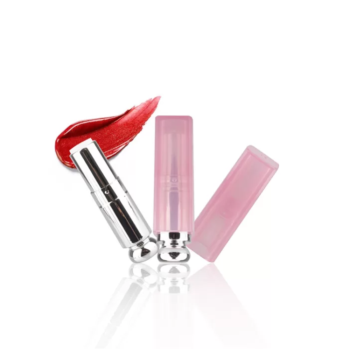 Transparent Pink Lipstick Container Plastic Empty Square Lip Balm Tube Clear Pink Silver Case  - LS230 - Image 2