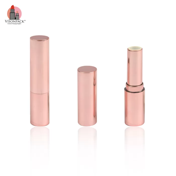 Custom Color Rose Gold Metallic Round Case Container for Plastic Empty Lip Balm Chapstick Tube - LS582
