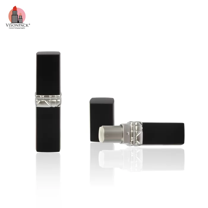 Lipstick Package Private Label Lip Balm Tube Matte Black Silver Square Luxury Containers Tubes - LS933 - Image 4