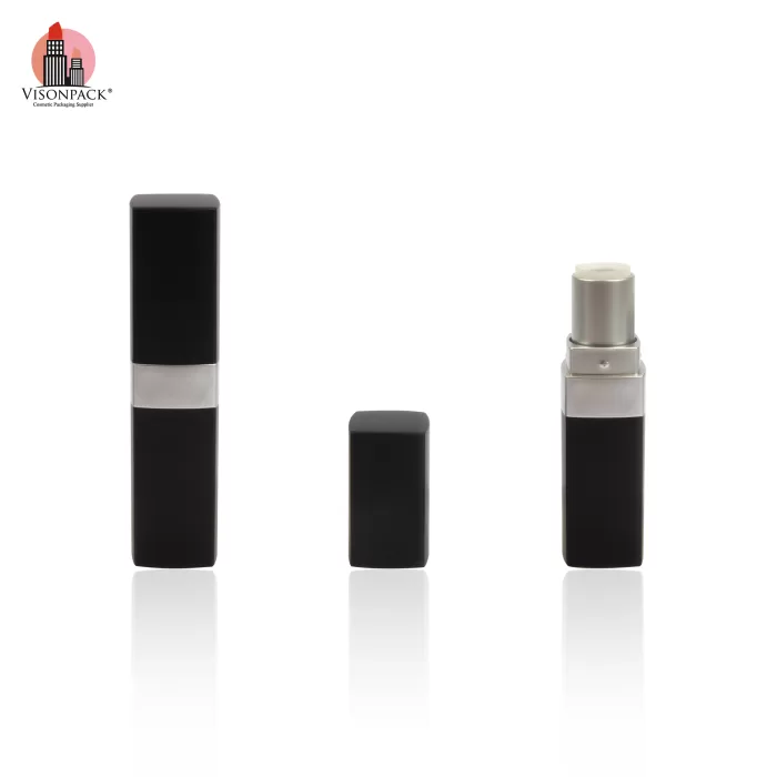 Custom Cosmetic Packaging Matte Black Lip Balm Tube Plastic Square Lipstick Tubes - LS934