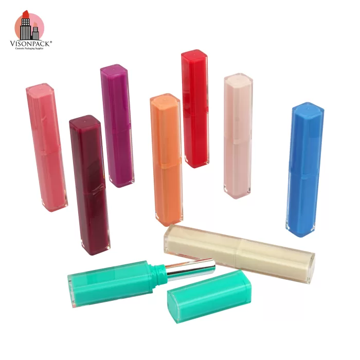 Colorful Dual Wall Slim Lipstick Tubes Square Empty Packaging Custom Color Plastic Balm Containers - LS938