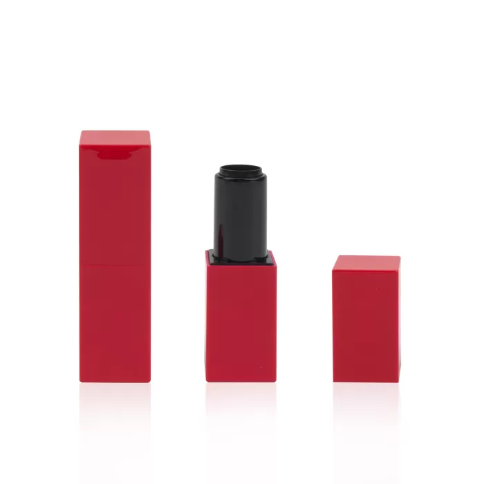Luxury Plastic Square Empty Magnetic Lipstick Container Red Case Black Custom - LS977