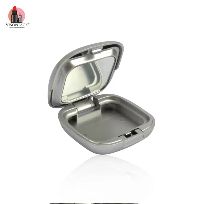 Custom Color Square Plastic Compact Power Case Black Silver Empty with Mirror Private Label - P041 - Image 3