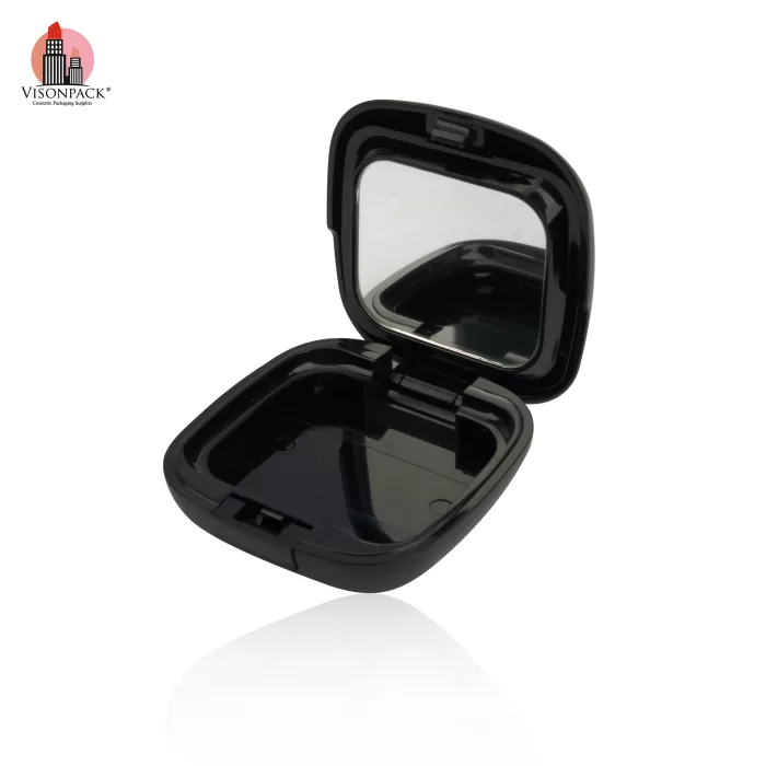 Custom Color Square Plastic Compact Power Case Black Silver Empty with Mirror Private Label - P041 - Image 6