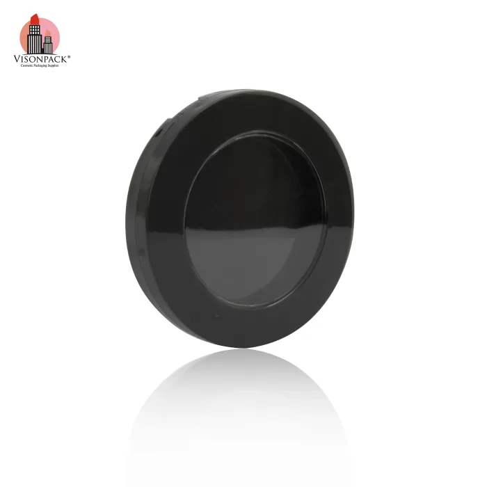 2 Layers Black Empty Pressed Powder Case Round with Mirror Clear Cover OEM - P047