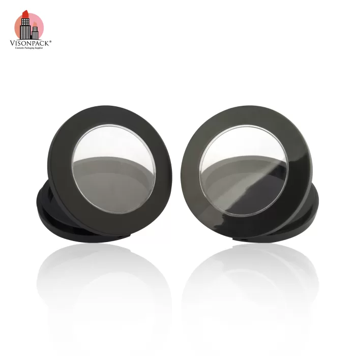 2 Layers Black Empty Pressed Powder Case Round with Mirror Clear Cover OEM - P047 - Image 5