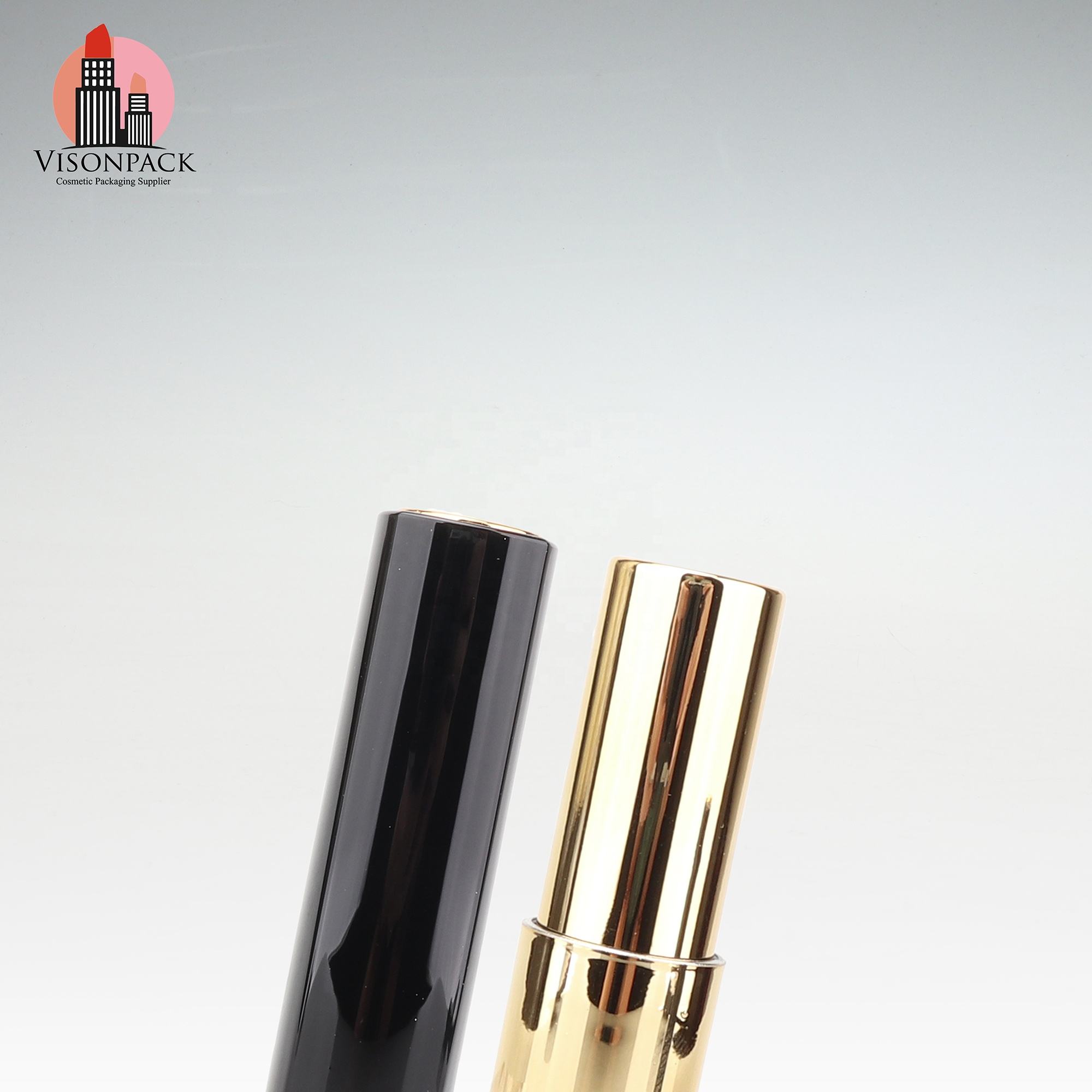 OEM Customized New Push up Plastic Lipstick Tube 5g Luxury Shiny Black Round Chapstick Container 12.1mm with Gold Foiling Labels - 09-LS117 - Image 4