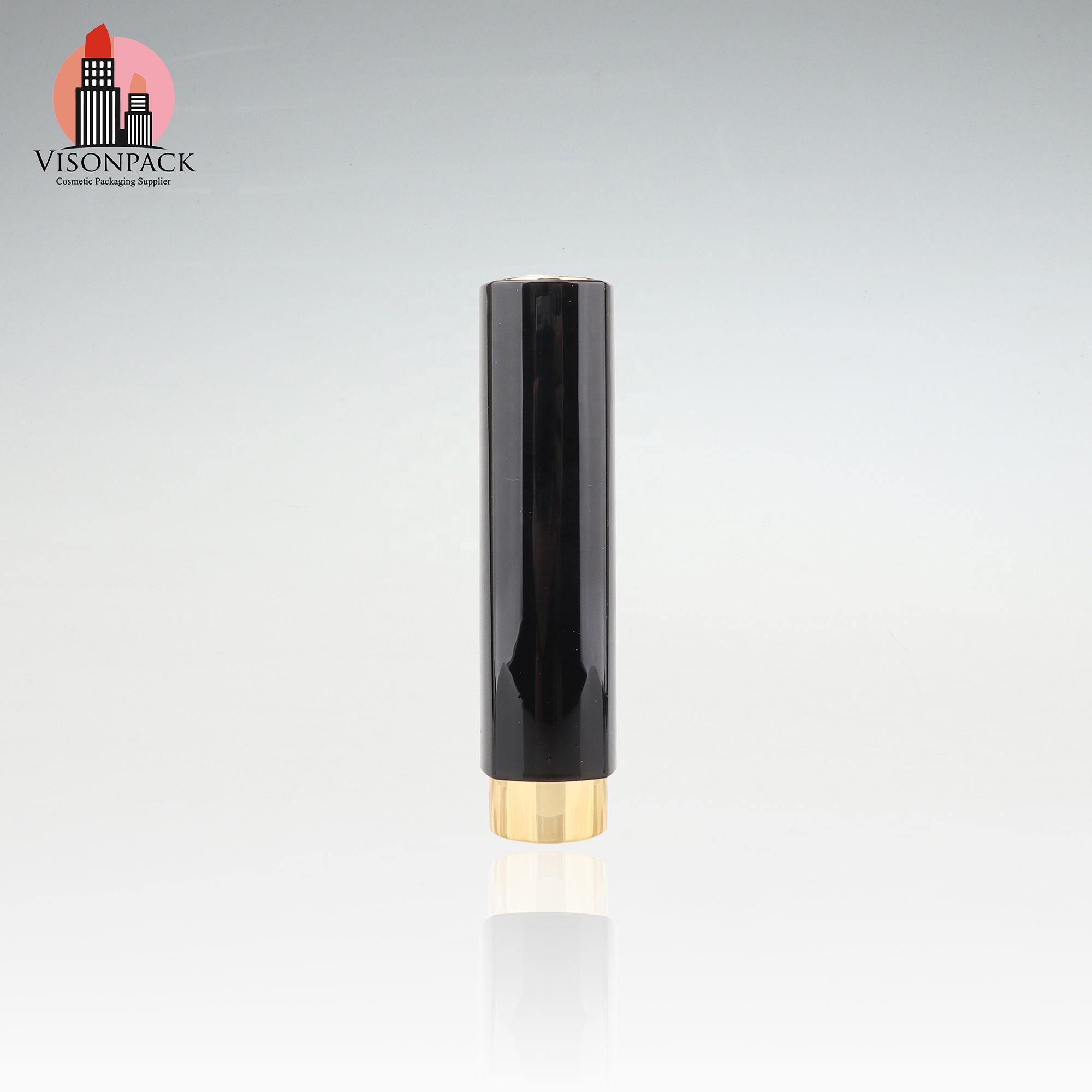 OEM Customized New Push up Plastic Lipstick Tube 5g Luxury Shiny Black Round Chapstick Container 12.1mm with Gold Foiling Labels - 09-LS117 - Image 3