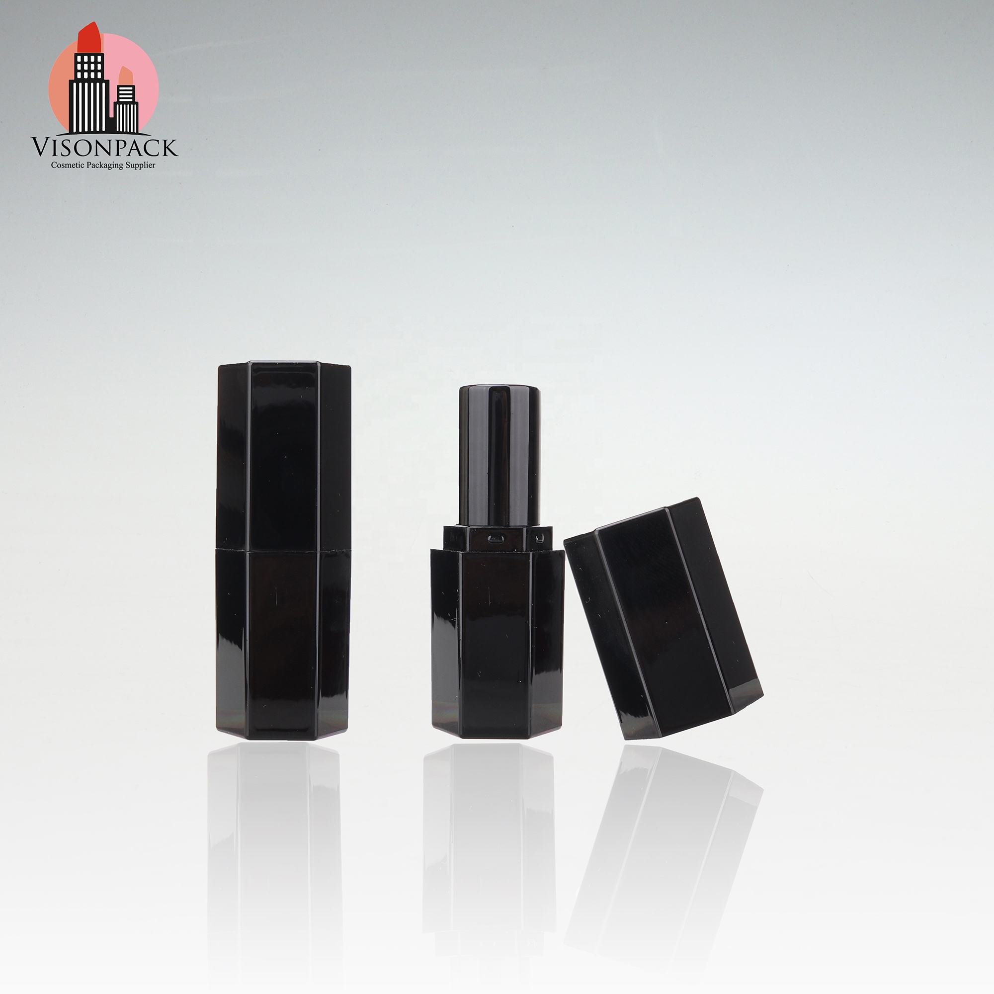 Classic Hexagonal Lipstick Tube With Embossed Logo Black Lipstick Case Lip Balm Packaging Manufacturer Plastic Packaging Logo - 09-LS127 - Image 3