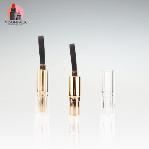 China Supplier Cosmetic Packing Clear Top Lipstick Gold Tube Empty Chapstick Transparent Square Cover Wholesale Mass Production - 09-LS146