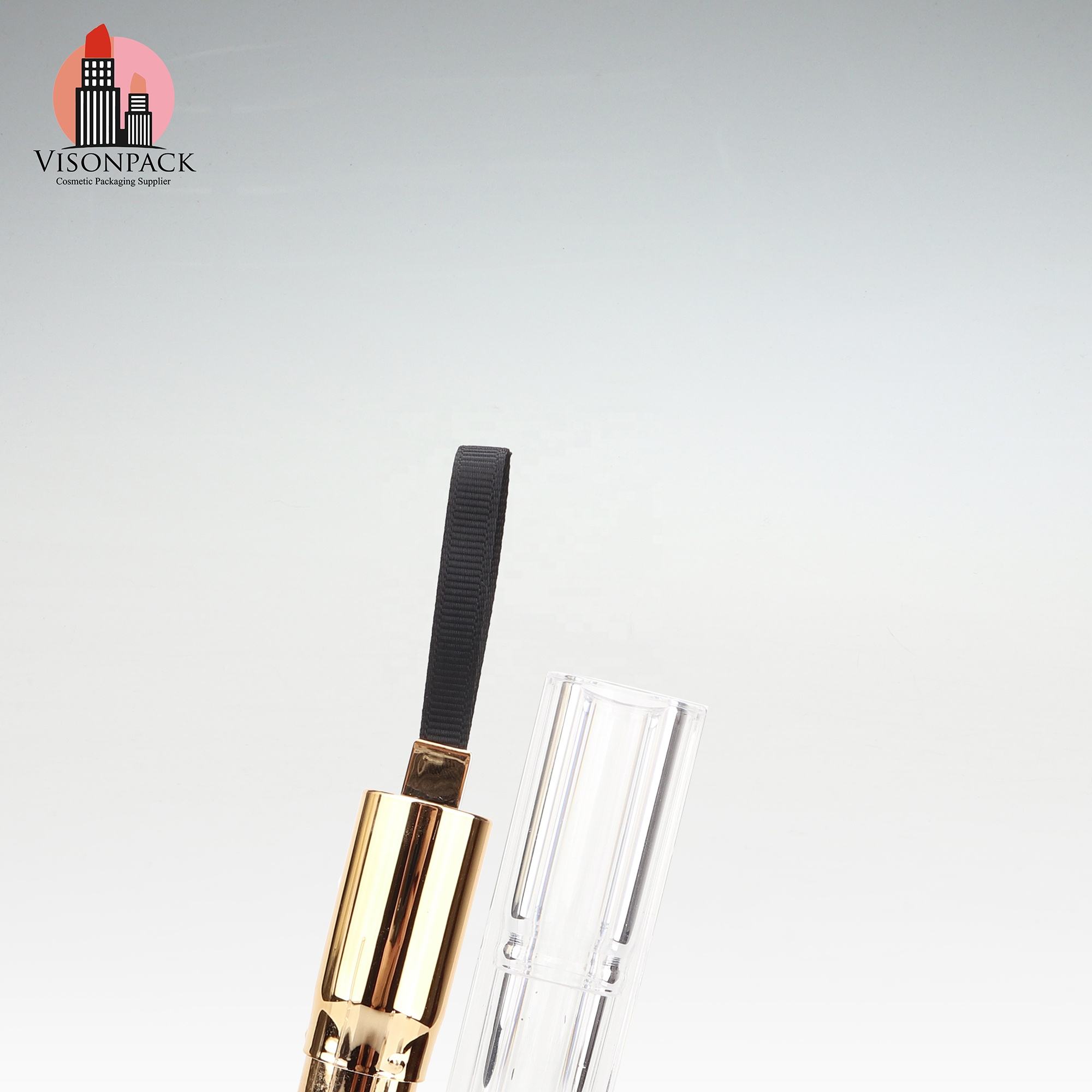 China Supplier Cosmetic Packing Clear Top Lipstick Gold Tube Empty Chapstick Transparent Square Cover Wholesale Mass Production - 09-LS146 - Image 5