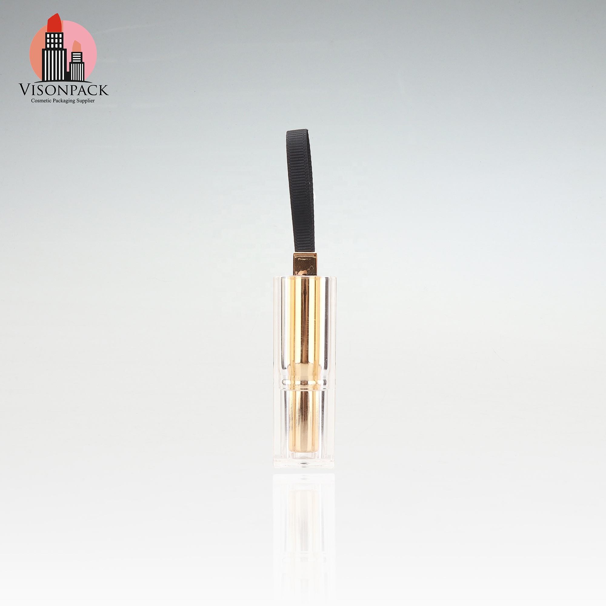 China Supplier Cosmetic Packing Clear Top Lipstick Gold Tube Empty Chapstick Transparent Square Cover Wholesale Mass Production - 09-LS146 - Image 3