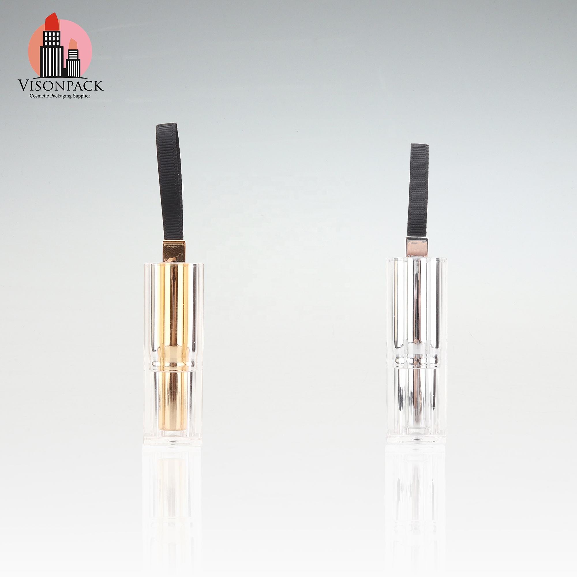 China Supplier Cosmetic Packing Clear Top Lipstick Gold Tube Empty Chapstick Transparent Square Cover Wholesale Mass Production - 09-LS146 - Image 4