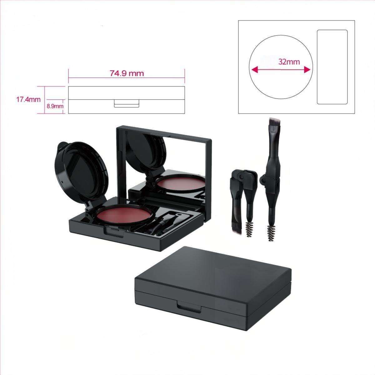 Plastic Cosmetic Packaging Square Eye Shadow Compact Mirror Black Makeup Box Eyebrow Powder Palette Set Air Cushion Case Brush - ES1371 - Image 5