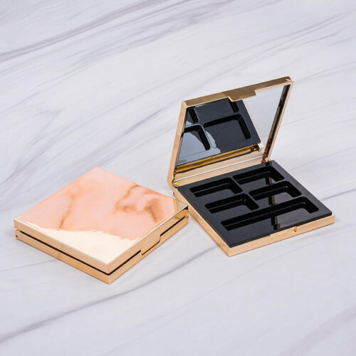 Custom Brand Plastic Empty 4 Colors Square Eyeshadow Palette Blush Rectangular Powder Compact Case Packaging Mirror Brush Set - ES74S