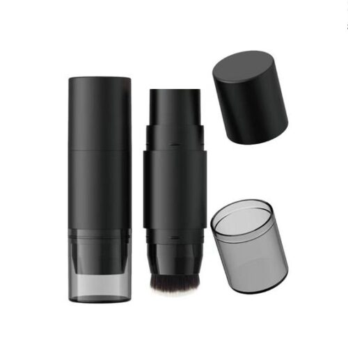 Wholesale 5g Round Empty 2 in 1 Concealer Foundation Contour Stick Tube Container With Brush Black Private Label Logo - F011
